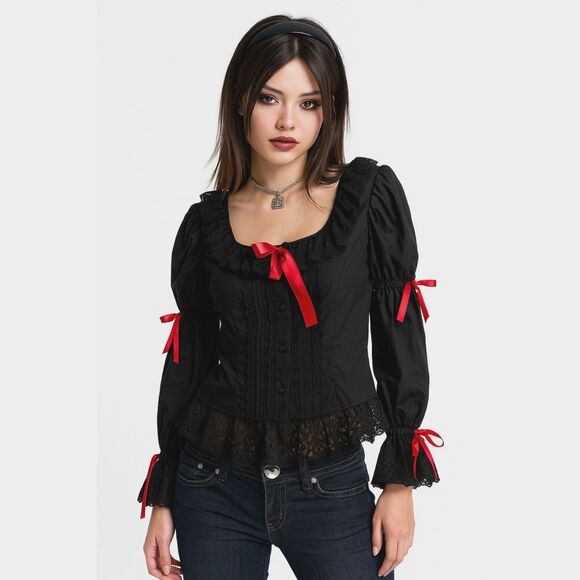 Dress Like A Pirate Black Praire Lace Fairy Blouse Top Women's Size Small - Picture 1 of 10